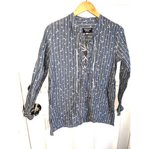 Johnny was workshop -cotton long sleeve top, stars stripes laces up